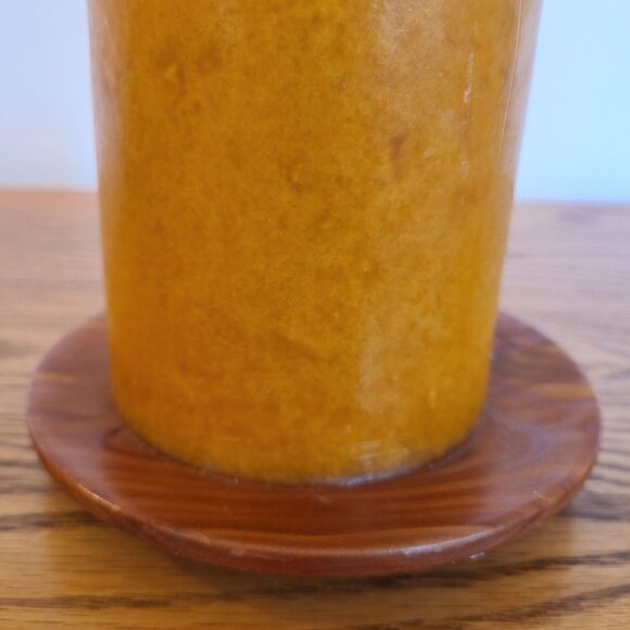 Vintage One Wick Pillar Candle With Red Cedar Wood Under-Plate Gold Amber Orange - Picture 3 of 7